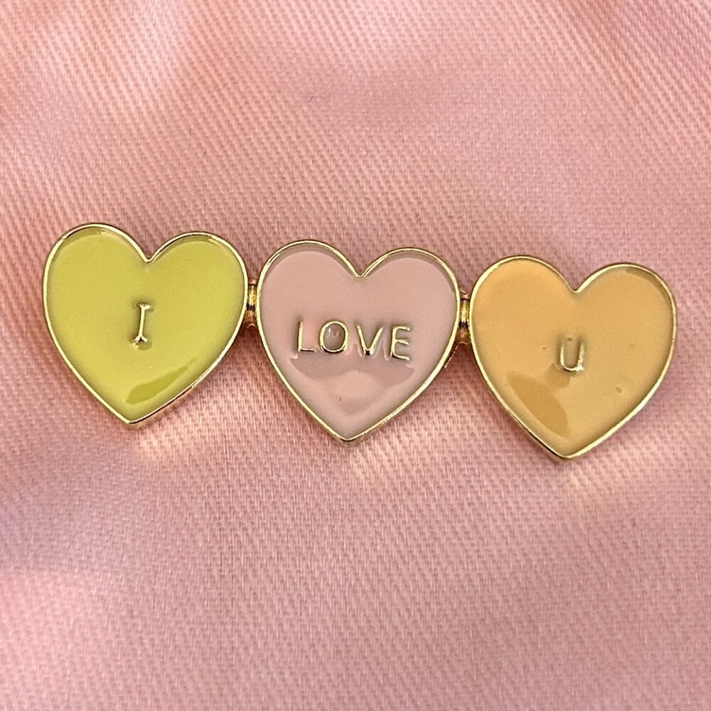 Holiday Lane Enamel I Love You Brooch Pin Gold